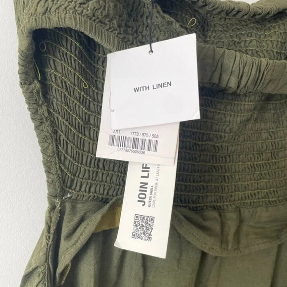 Zara Linen Blend Strapless Smocked Tiered Maxi Dress NWT Olive Green Size M - Picture 6 of 9